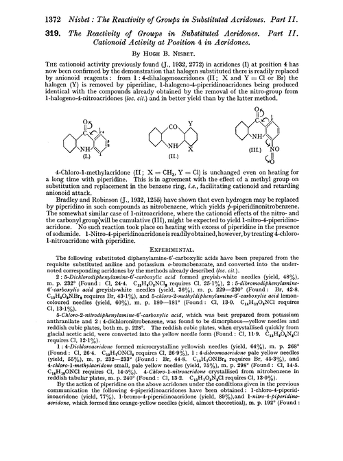 319. The reactivity of groups in substituted acridones. Part II. Cationoid activity at position 4 in acridones