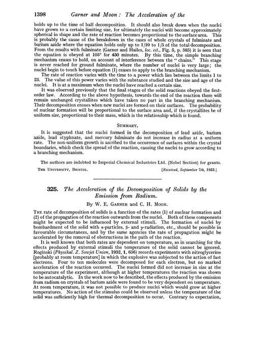 325. The acceleration of the decomposition of solids by the emission from radium