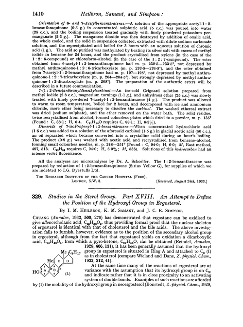 329. Studies in the sterol group. Part XVIII. An attempt to define the position of the hydroxyl group in ergosterol