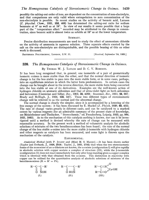 338. The homogeneous catalysis of stereoisomeric change in oximes
