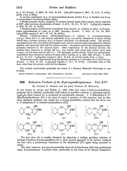 358. Reduction products of the hydroxyanthraquinones. Part XIV