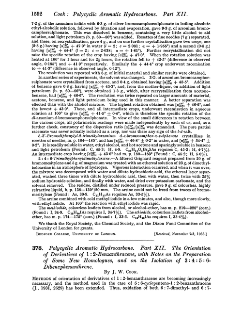 378. Polycyclic aromatic hydrocarbons. Part XII. The orientation of derivatives of 1 : 2-benzanthracene, with notes on the preparation of some new homologues, and on the isolation of 3 : 4 : 5 : 6-dibenzphenanthrene