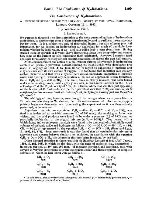 The combustion of hydrocarbons