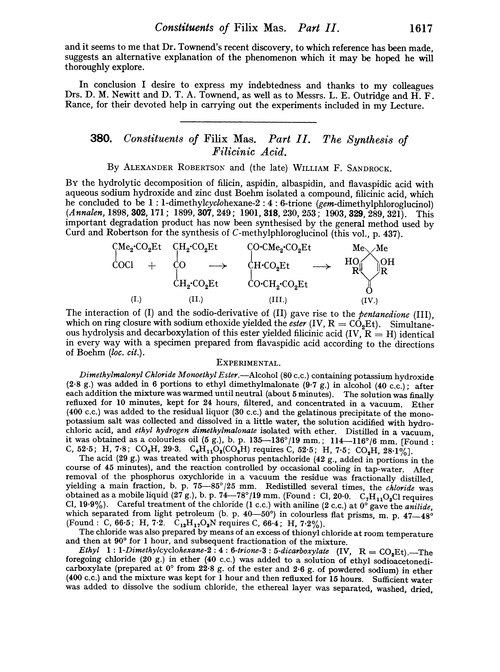 380. Constituents of filix mas. Part II. The synthesis of filicinic acid
