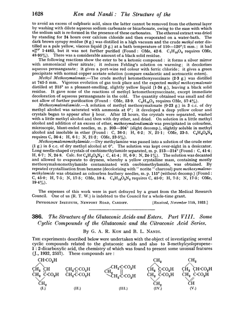 386. The structure of the glutaconic acids and esters. Part VIII. Some cyclic compounds of the glutaconic and the citraconic acid series
