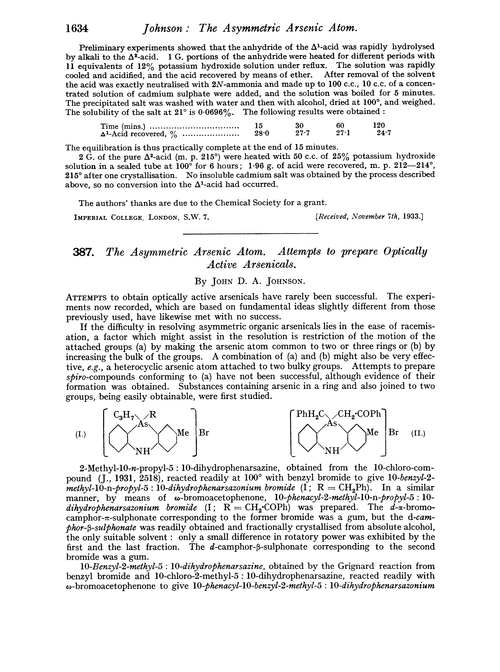 387. The asymmetric arsenic atom. Attempts to prepare optically active arsenicals