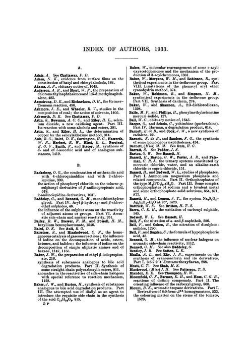 Index of authors, 1933