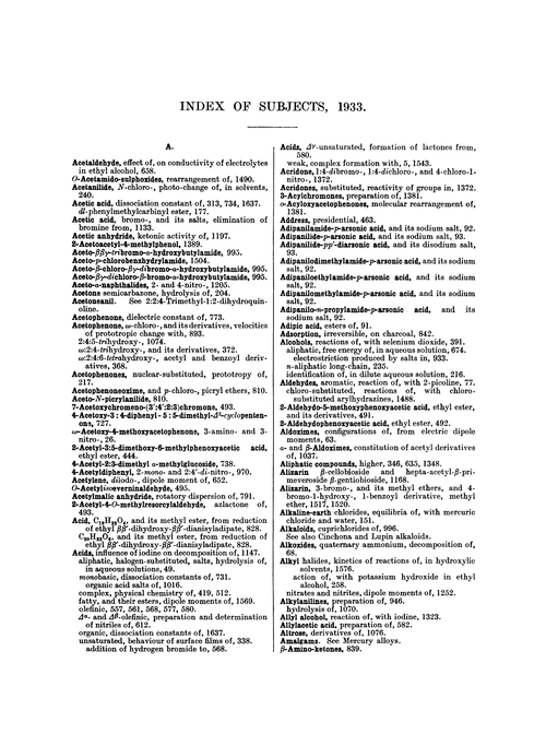 Index of subjects, 1933