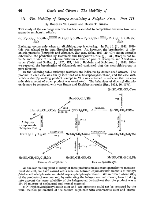 13. The mobility of groups containing a sulphur atom. Part III