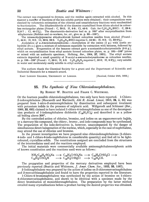 15. The synthesis of nine chloroiodonaphthalenes