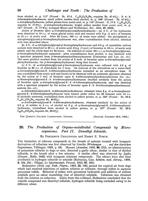 20. The production of organo-metalloidal compounds by micro-organisms. Part II. Dimethyl selenide