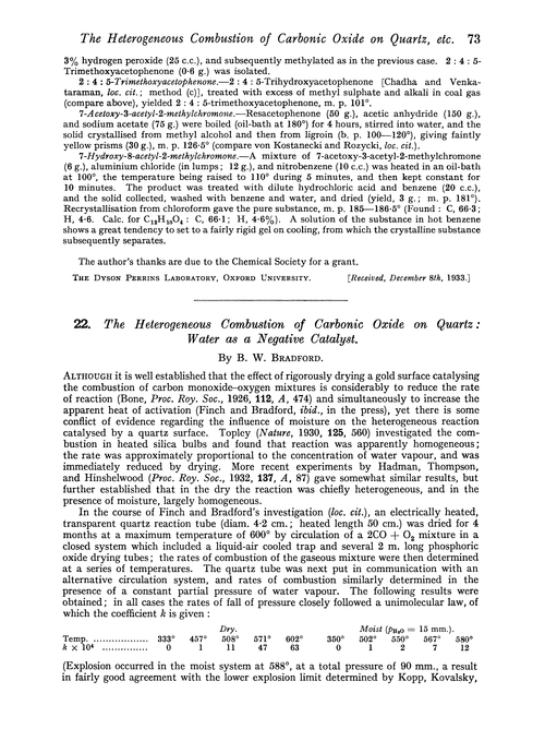 22. The heterogeneous combustion of carbonic oxide on quartz: water as a negative catalyst