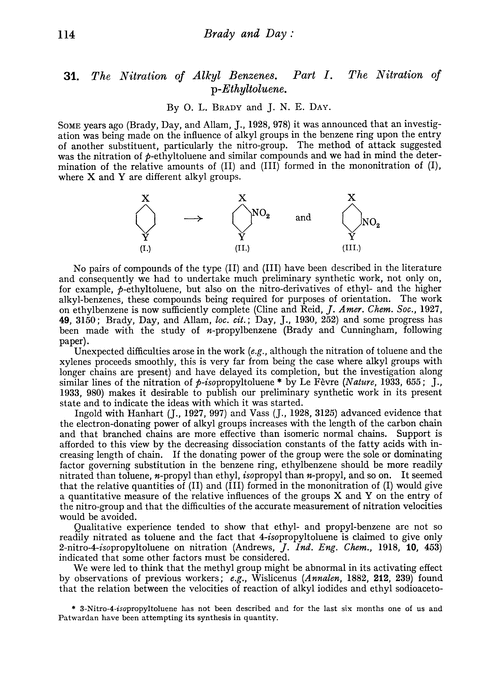 31. The nitration of alkyl benzenes. Part I. The nitration of p-ethyltoluene