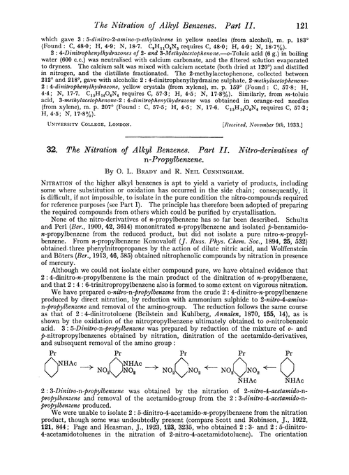 32. The nitration of alkyl benzenes. Part II. Nitro-derivatives of n-propylbenzene