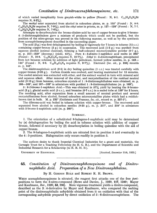 45. Constitution of dinitroacenaphthenequinone and of dinitronaphthalic acid. Preparation of a new dinitronaphthalene