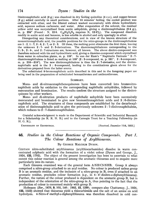 46. Studies in the colour reactions of organic compounds. Part I. The colour reactions of arylthioureas