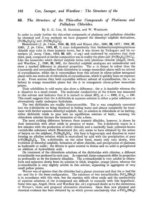 49. The structure of the thio-ether compounds of platinous and palladous chlorides