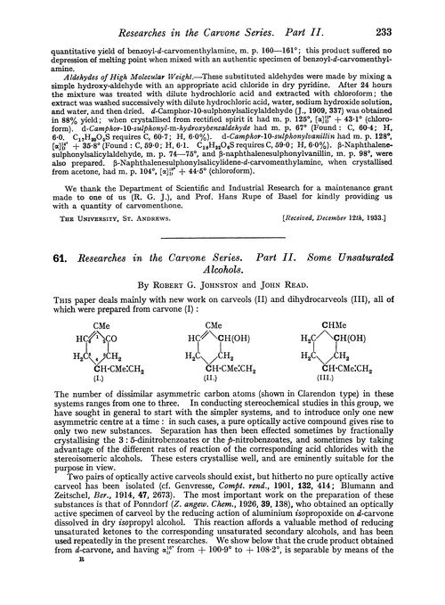 61. Researches in the carvone series. Part II. Some unsaturated alcohols