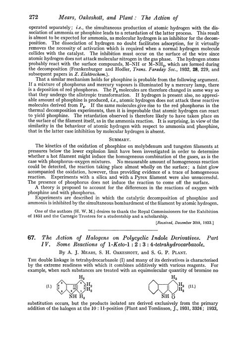 67. The action of halogens on polycyclic indole derivatives. Part IV. Some reactions of 1-keto-1 : 2 : 3 : 4-tetrahydrocarbazole