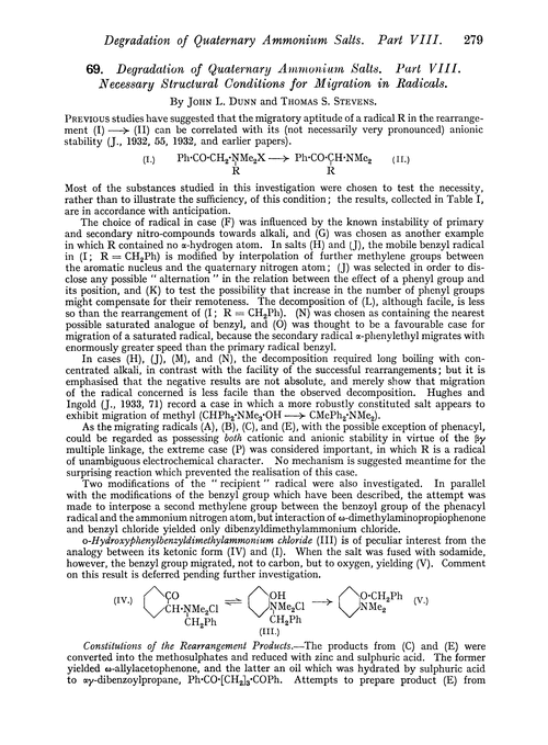 69. Degradation of quaternary ammonium salts. Part VIII. Necessary structural conditions for migration in radicals