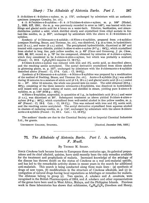 71. The alkaloids of Alstonia barks. Part I. A. constricta, F. Muell