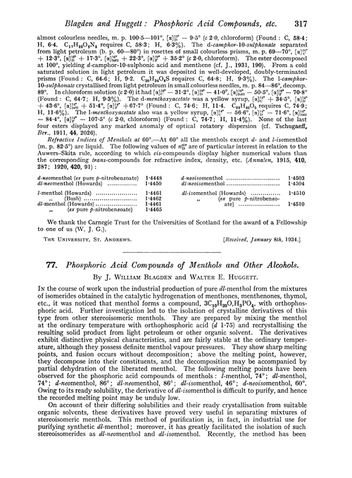 77. Phosphoric acid compounds of menthols and other alcohols