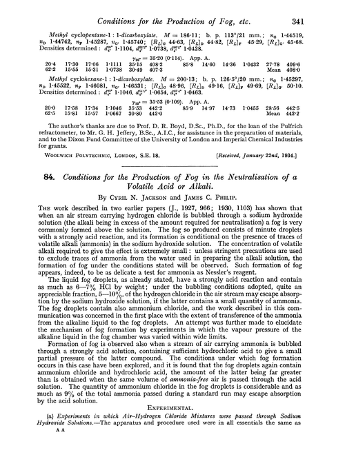 84. Conditions for the production of fog in the neutralisation of a volatile acid or alkali