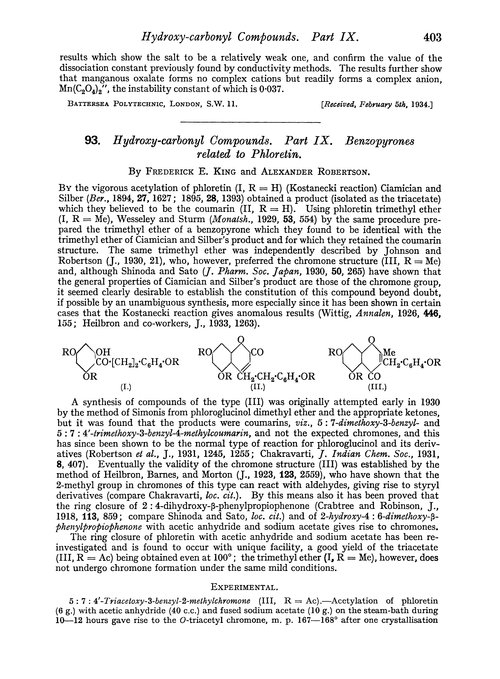 93. Hydroxy-carbonyl compounds. Part IX. Benzopyrones related to phloretin