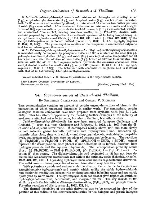 94. Organo-derivatives of bismuth and thallium