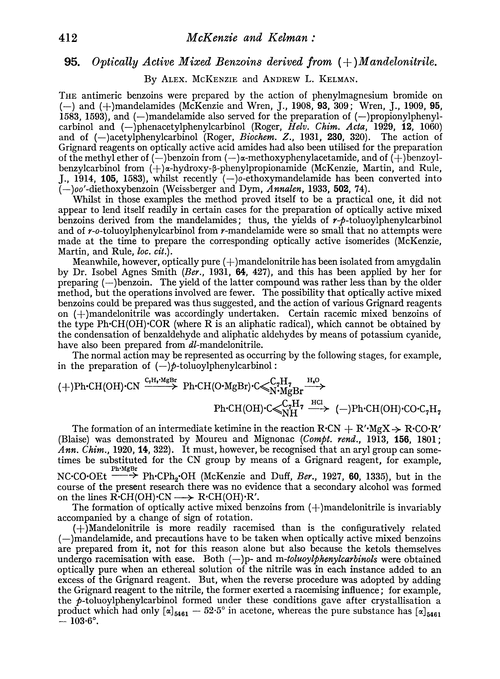 95. Optically active mixed benzoins derived from (+) mandelonitrile