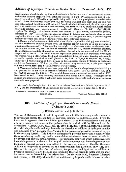 100. Addition of hydrogen bromide to double bonds. Undecenoic acid
