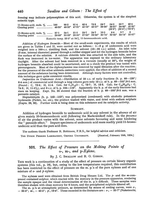 101. The effect of pressre on the melting points of o-, m-, and p-xylene