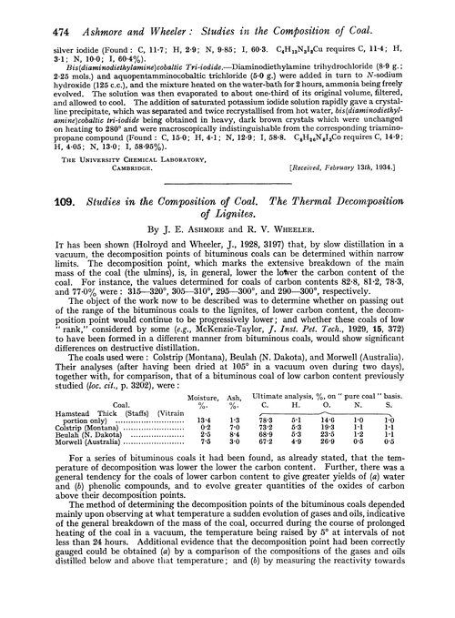 109. Studies in the composition of coal. The thermal decomposition of lignites