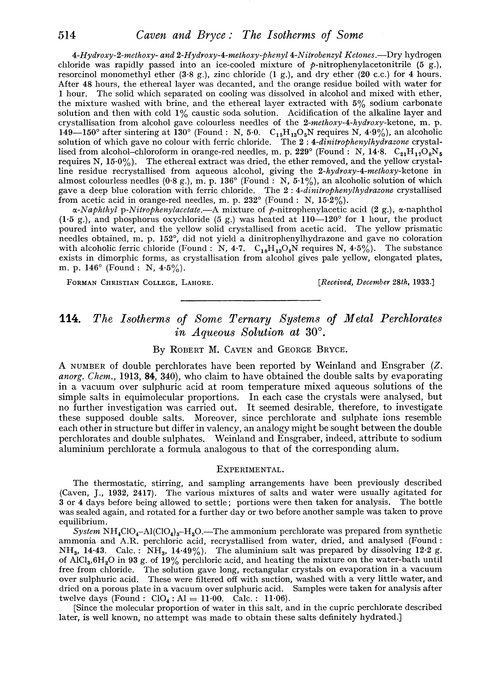 114. The isotherms of some ternary systems of metal perchlorates in aqueous solution at 30°