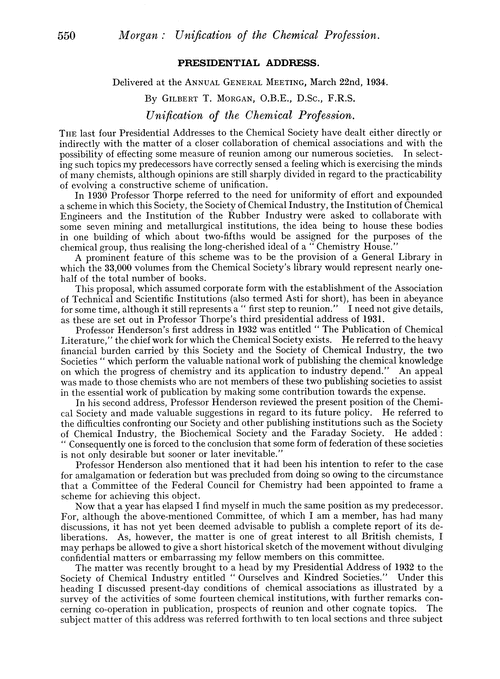Presidential address. Unification of the chemical profession