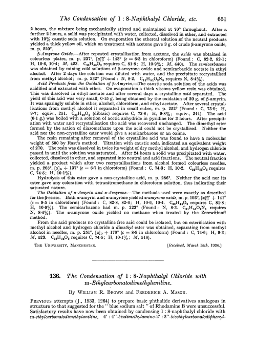 136. The condensation of 1 : 8-naphthalyl chloride with m-ethylcarbonatodimethylaniline