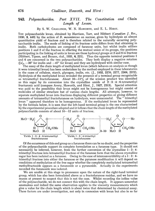 142. Polysaccharides. Part XVII. The constitution and chain length of levan