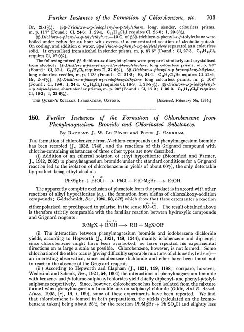 150. Further instances of the formation of chlorobenzene from phenylmagnesium bromide and chlorinated substances