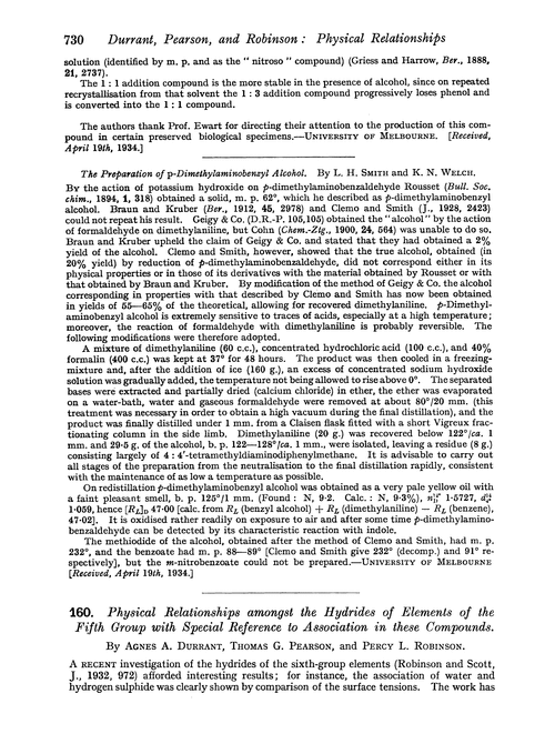 160. Physical relationships amongst the hydrides of elements of the fifth group with special reference to association in these compounds