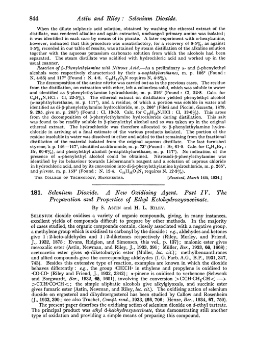 181. Selenium dioxide. A new oxidising agent. Part IV. The preparation and properties of ethyl ketohydroxysuccinate