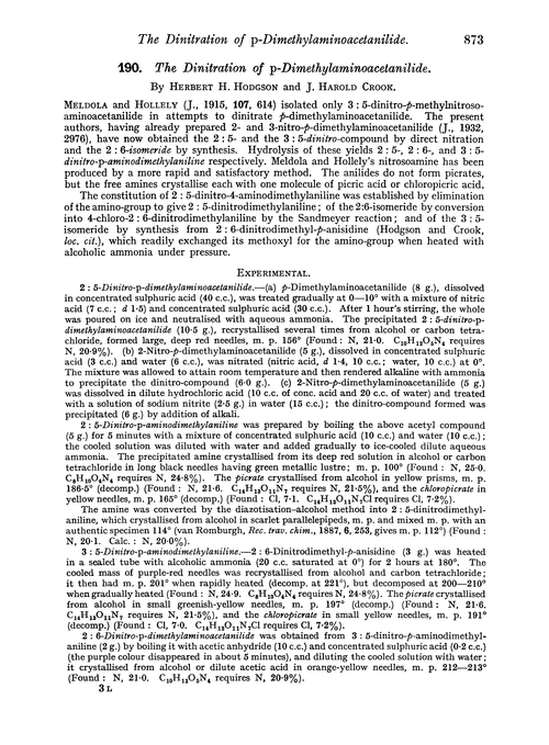 190. The dinitration of p-dimethylaminoacetanilide