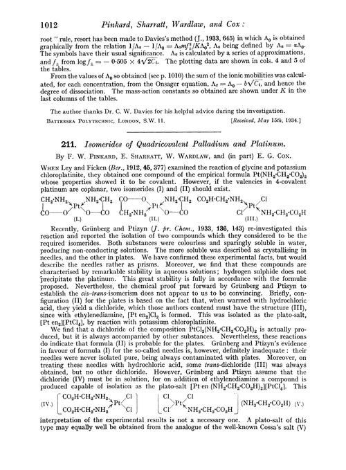 211. Isomerides of quadricovalent palladium and platinum