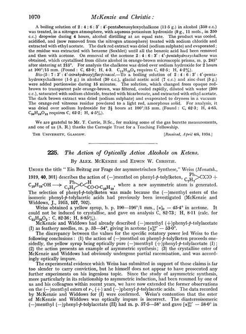 225. The action of optically active alcohols on ketens