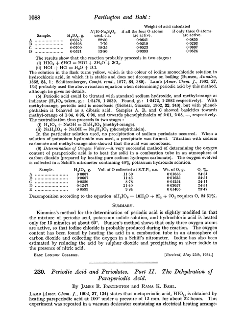 230. Periodic acid and periodates. Part II. The dehydration of paraperiodic acid