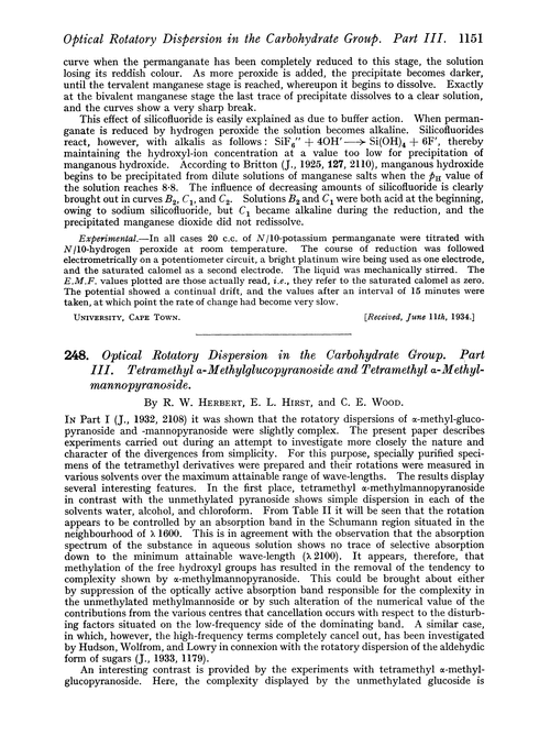 248. Optical rotatory dispersion in the carbohydrate group. Part III. Tetramethyl α-methylglucopyranoside and tetramethyl α-methyl-mannopyranoside