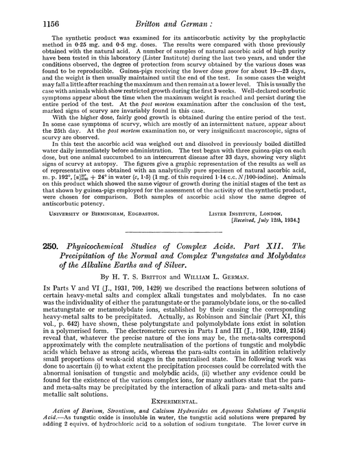 250. Physicochemical studies of complex acids. Part XII. The precipitation of the normal and complex tungstates and molybdates of the alkaline earths and of silver