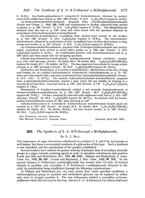 255. The synthesis of 2 : 3 : 6-tribenzoyl α-methylglucoside