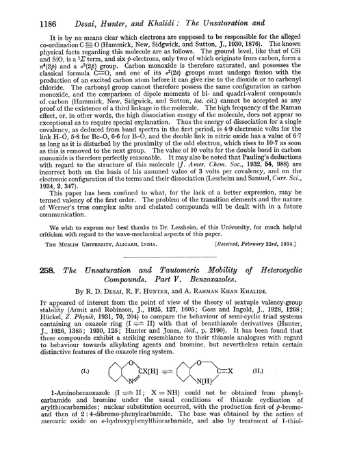 258. The unsaturation and tautomeric mobility of heterocyclic compounds. Part V. Benzoxazoles