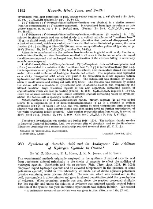 260. Synthesis of ascorbic acid and its analogues: the addition of hydrogen cyanide to osones