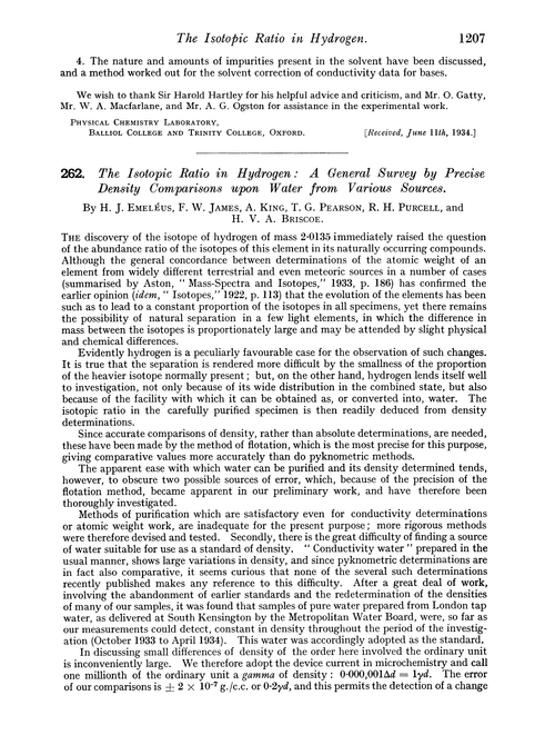 262. The isotopic ratio in hydrogen: a general survey by precise density comparisons upon water from various sources